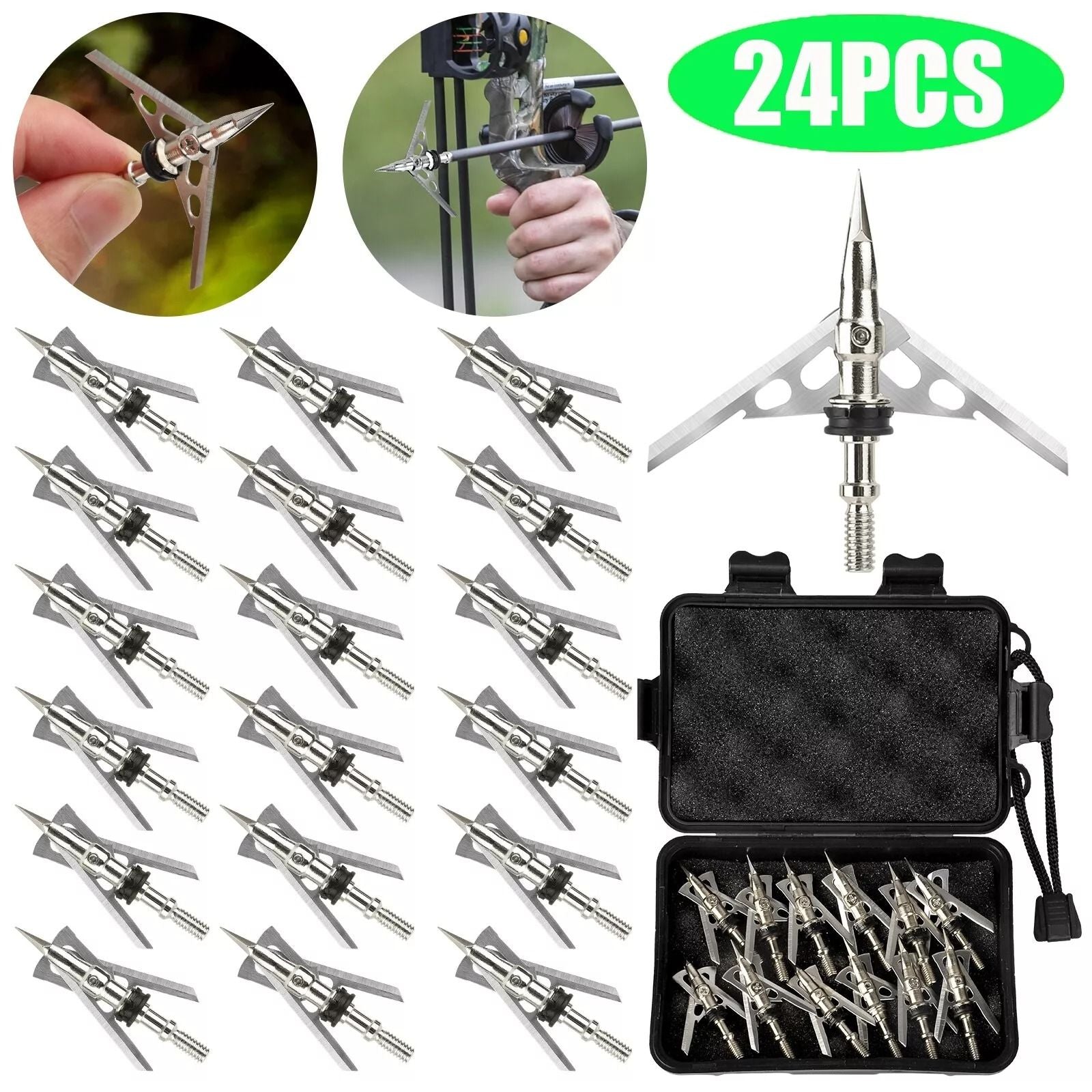 24Pcs 100 Grain Hunting Broadheads 2 Expandable Arrowhead Blades For Archery  Bowhunting 4