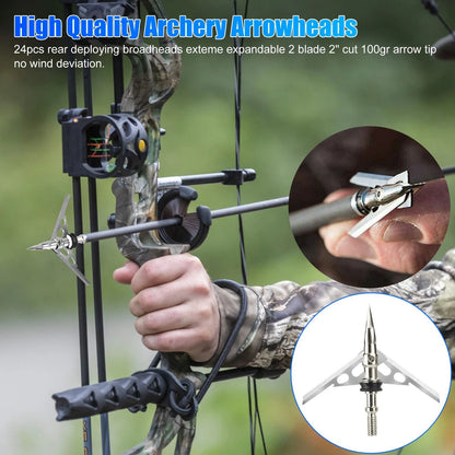 24Pcs 100 Grain Hunting Broadheads 2 Expandable Arrowhead Blades For Archery  Bowhunting 2