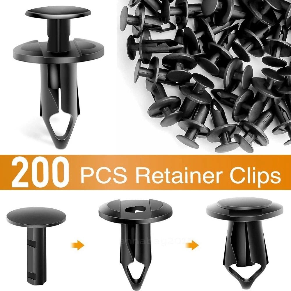 200PCS 8mm Bumper Retainer Clips  Auto Car Plastic Push Rivets Fastener For Fender Trim Panel  Mud  12