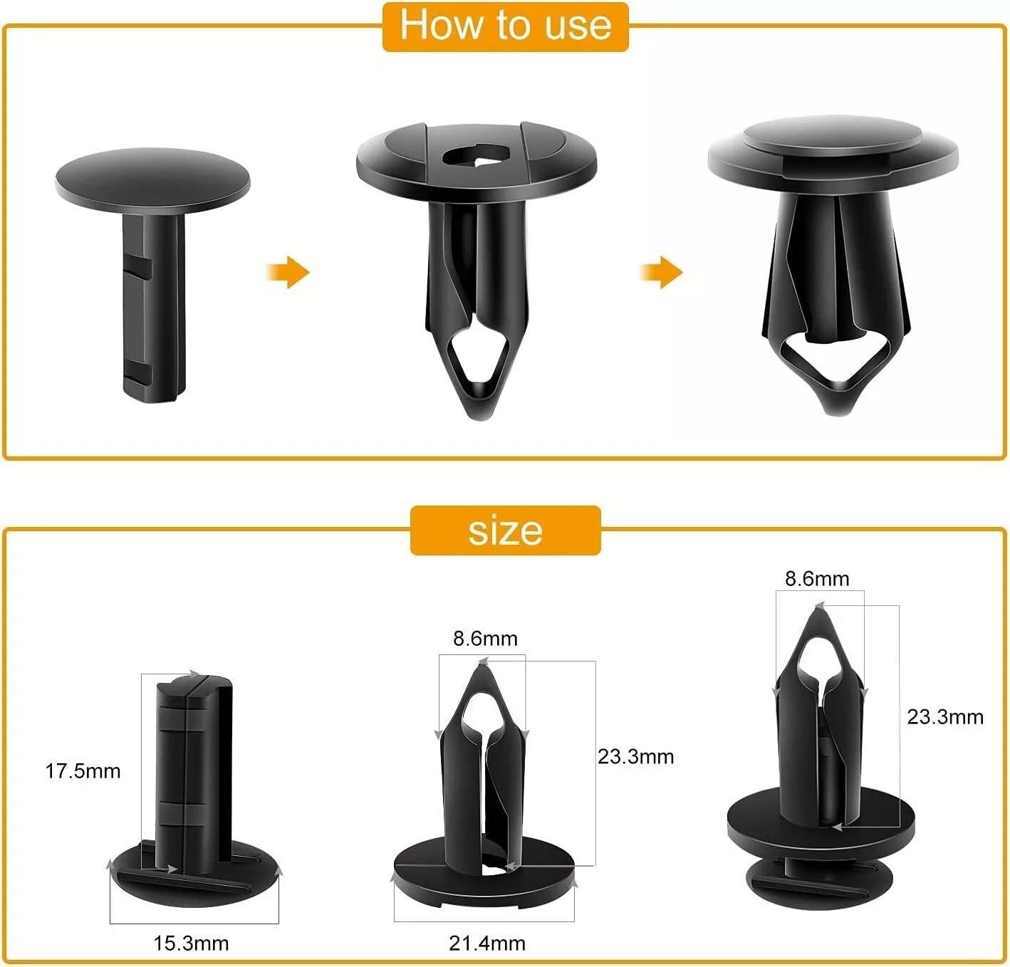 200PCS 8mm Bumper Retainer Clips  Auto Car Plastic Push Rivets Fastener For Fender Trim Panel  Mud  7