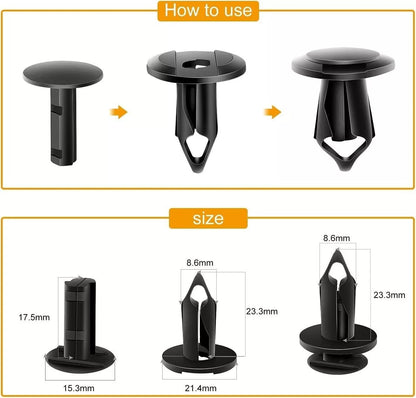 200PCS 8mm Bumper Retainer Clips  Auto Car Plastic Push Rivets Fastener For Fender Trim Panel  Mud  7