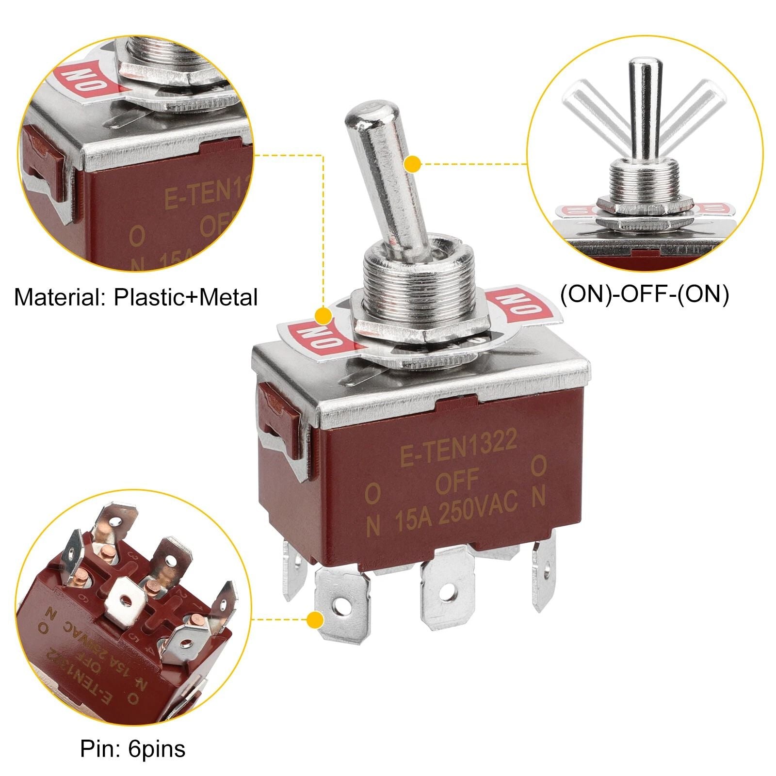 Heavy Duty DPDT ONOFFON Toggle Switch 20A 125V  15A 250V With Screw Terminals 1