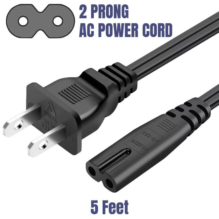 Universal 2 Prong AC Power Cord For PS5 PS4 PS3 PS2 Slim Xbox Series XS PC Laptop Monitor  Samsung  7