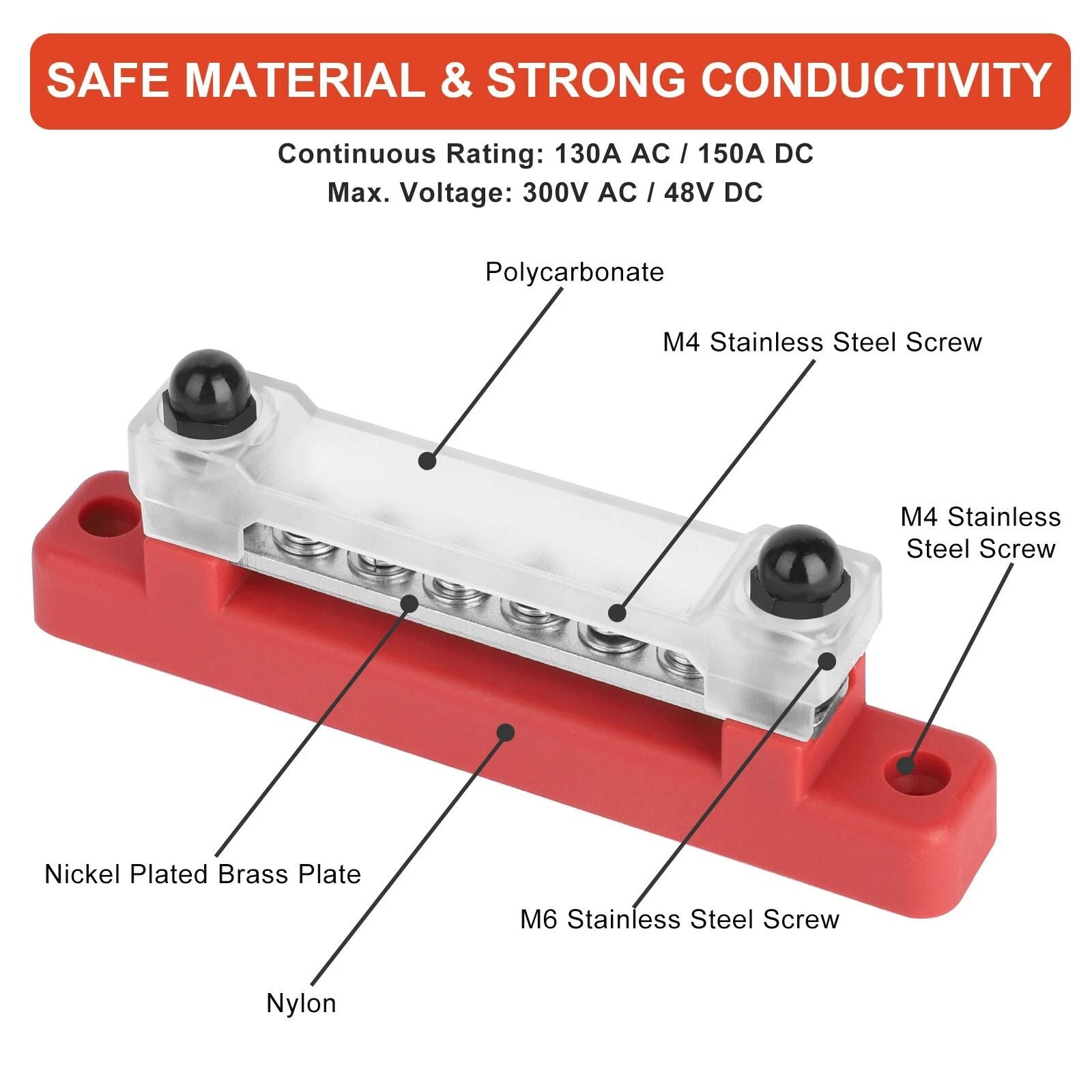 6Way Terminal Block Bus Bar 150A Power Distribution For Auto Car Boat  Marine with Cover 4
