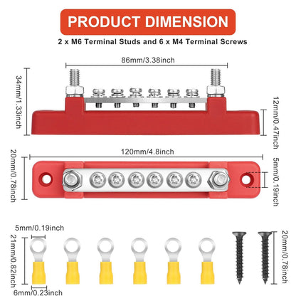 6Way Terminal Block Bus Bar 150A Power Distribution For Auto Car Boat  Marine with Cover 5
