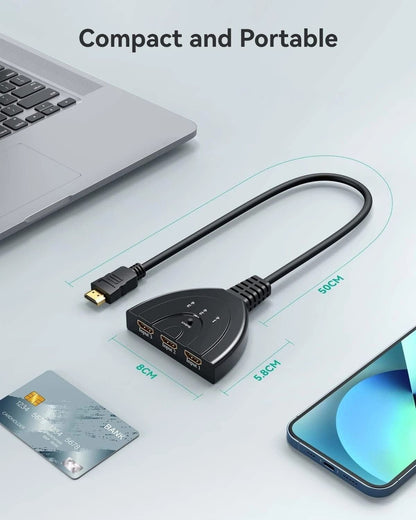 HDMI Switcher Hub Adapter 3Way 1080P Splitter For Gaming  HDTV PS4 Xbox Roku Fire Stick 5