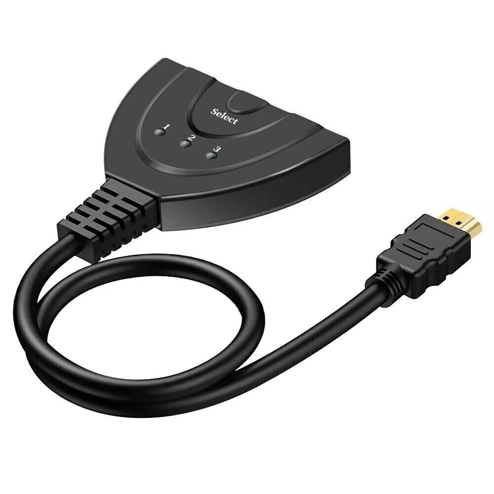 HDMI Switcher Hub Adapter 3Way 1080P Splitter For Gaming  HDTV PS4 Xbox Roku Fire Stick 2