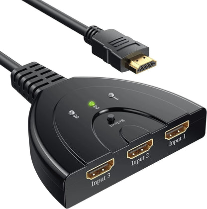 HDMI Switcher Hub Adapter 3Way 1080P Splitter For Gaming  HDTV PS4 Xbox Roku Fire Stick 1