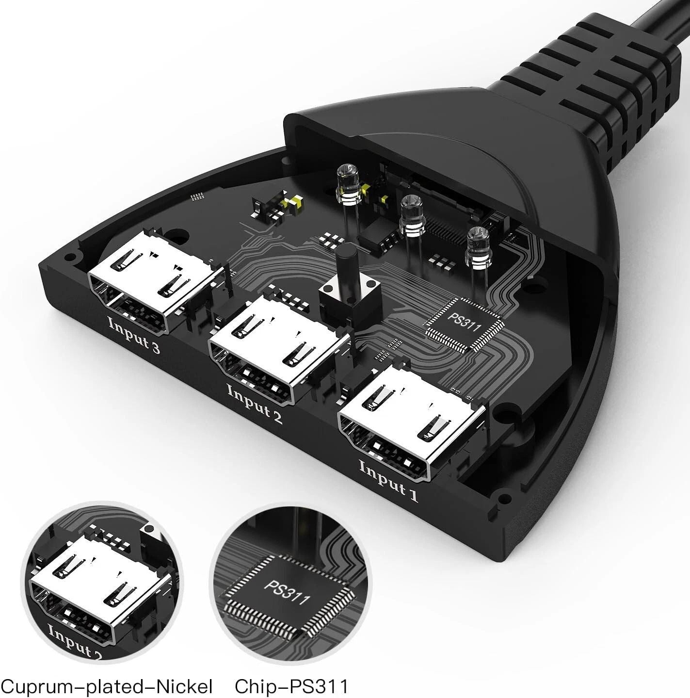 HDMI Switcher Hub Adapter 3Way 1080P Splitter For Gaming  HDTV PS4 Xbox Roku Fire Stick 4