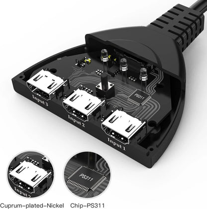 HDMI Switcher Hub Adapter 3Way 1080P Splitter For Gaming  HDTV PS4 Xbox Roku Fire Stick 4