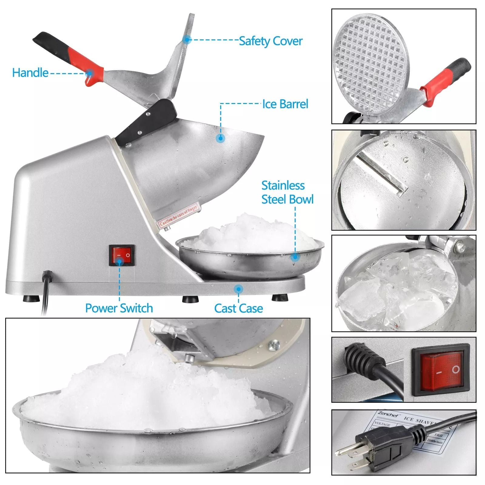 Electric Ice Shaver Machine  143 Lbshr HighCapacity Snow Cone Maker  Ice Crusher For Shaved Ice 11