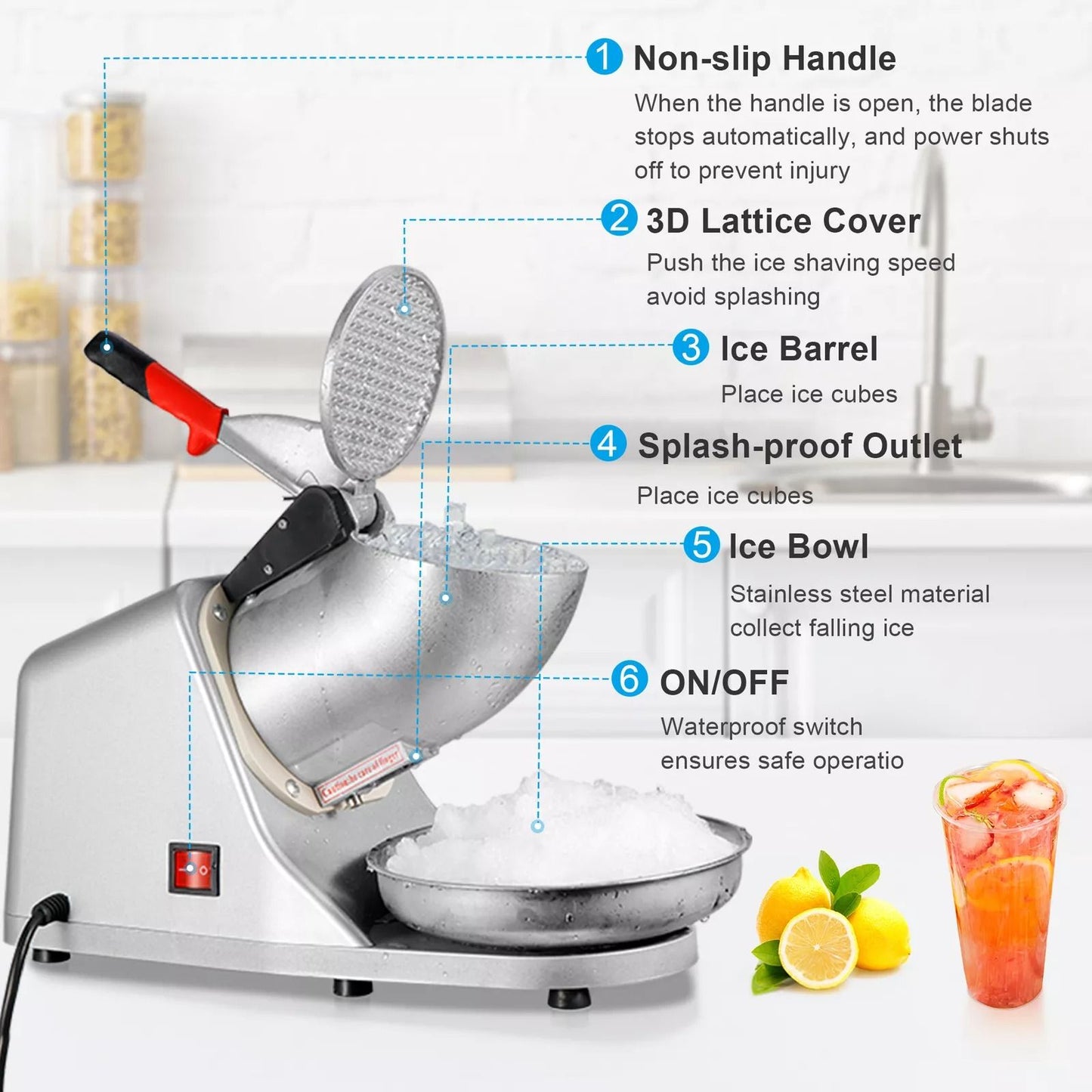 Electric Ice Shaver Machine  143 Lbshr HighCapacity Snow Cone Maker  Ice Crusher For Shaved Ice 14