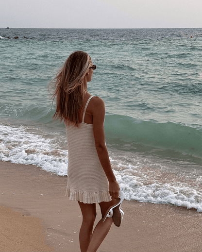 Crochet Halter Beach Mini Dress  Sexy Knit Swimsuit Cover Up For Vacation  Poolside Chic 1