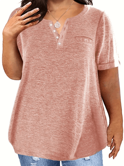 Plus Size V-Neck Pocket T-Shirt – Casual Loose Fit Top for Women 1XL to 8XL