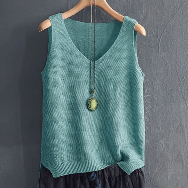 Knitted Sleeveless V-Neck Blouse – Lightweight Summer Top for Women