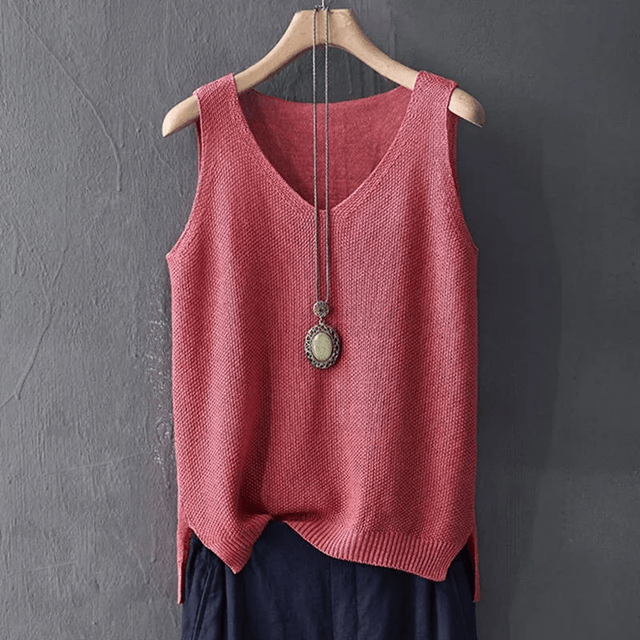 Knitted Sleeveless VNeck Blouse  Lightweight Summer Top For Women 4