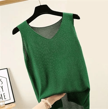 Knitted Sleeveless VNeck Blouse  Lightweight Summer Top For Women 1