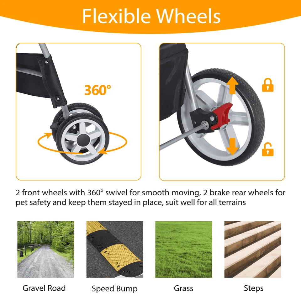 Premium Pet Dog Stroller Travel Carriage 4 Wheel Foldable Pet Carrier Cart With Cup Holder Mesh Can 3