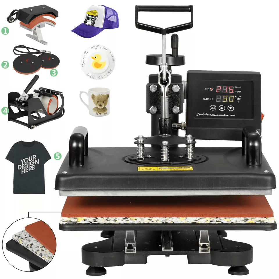 Heat Press Machine For TShirts Combo Kit Sublimation Swing Away Multifunctional TShirt Printing Pre