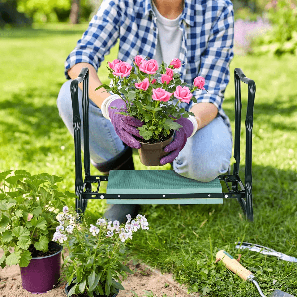 Folding Garden Kneeler Bench Soft Cushion Seat Pad With Tool Pouch Heavy Duty Steel Kneeling Bench  1