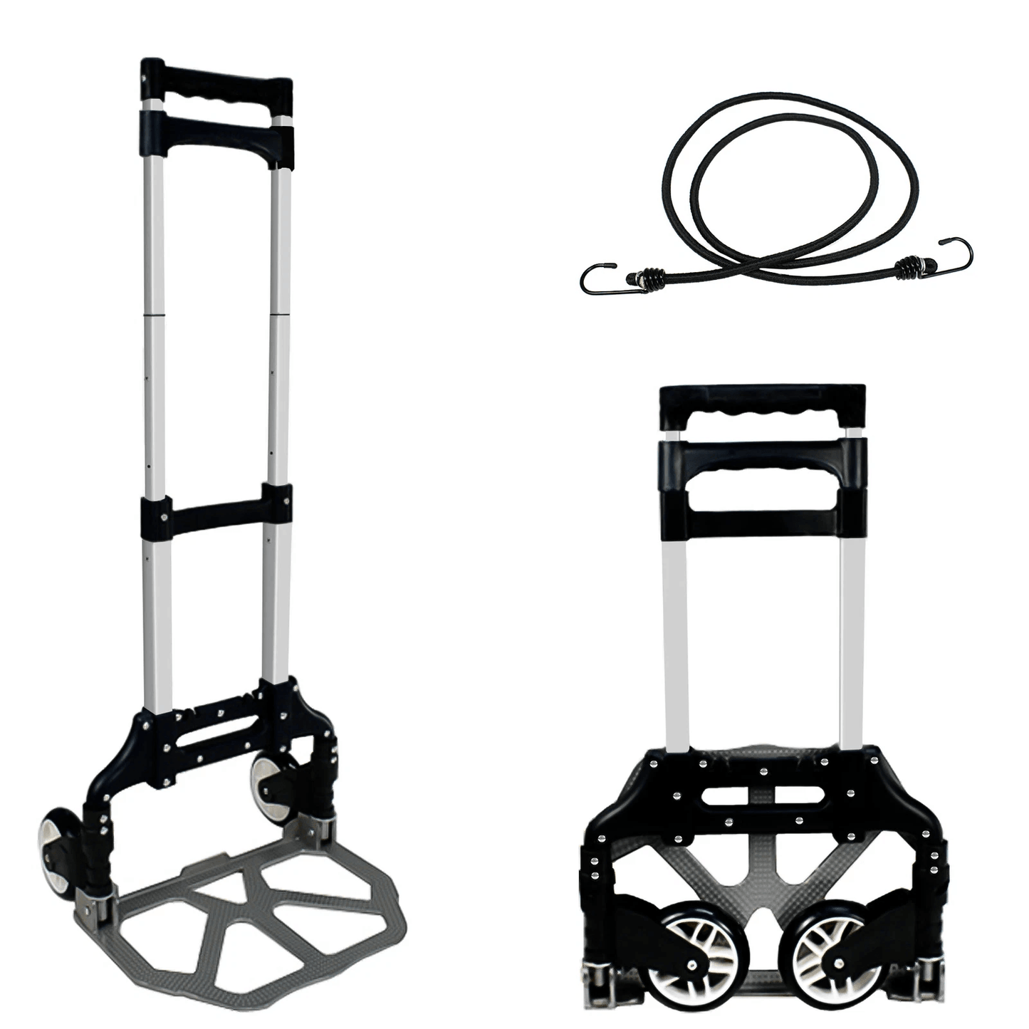 Folding Aluminium Luggage Cart & Hand Truck, Telescopic Handle, Black Bungee Cord