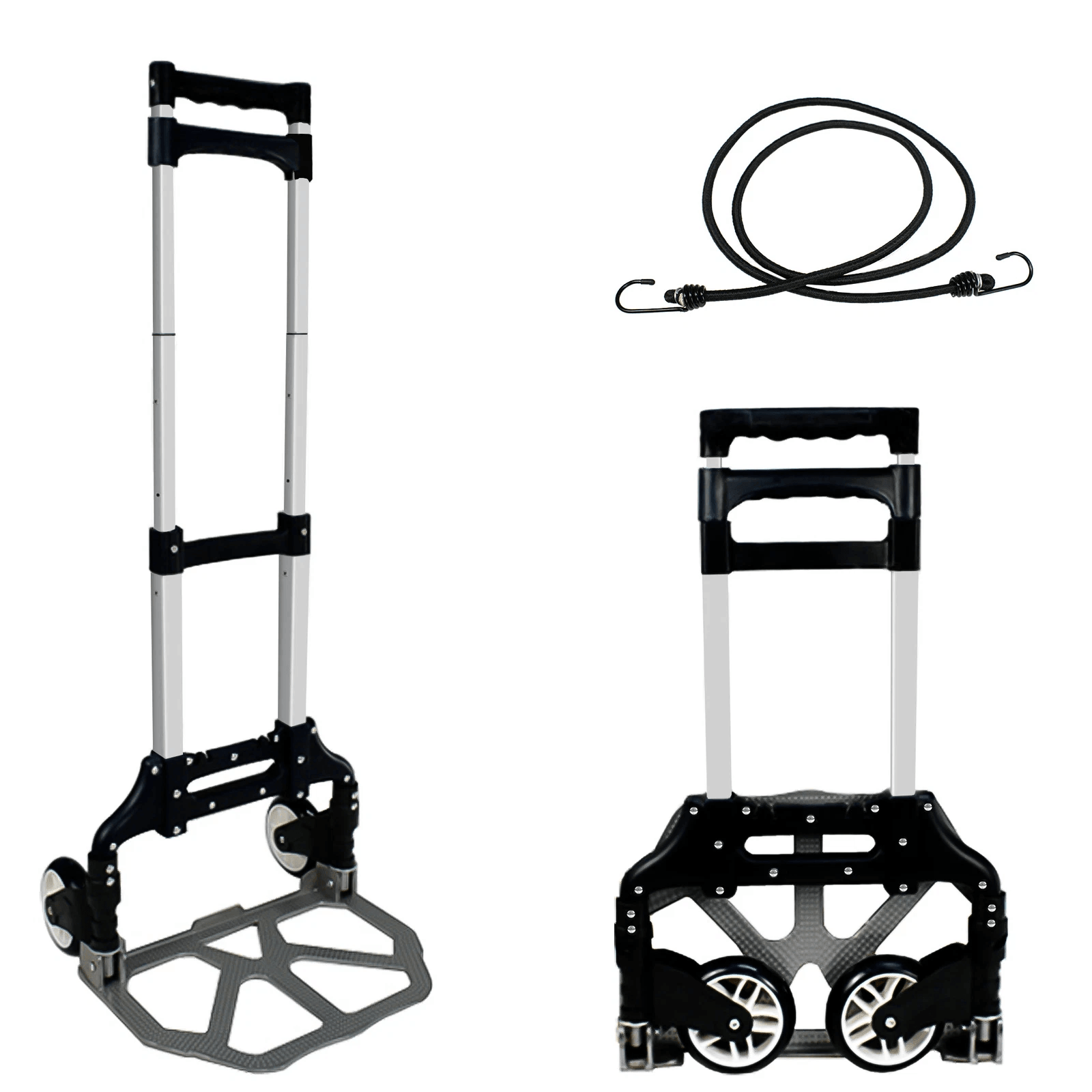 Folding Aluminium Luggage Cart & Hand Truck, Telescopic Handle, Black Bungee Cord