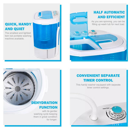 10lbs Mini Washing Machine  Compact Twin Tub Portable Washer  SpinDryer For Small Spaces 12