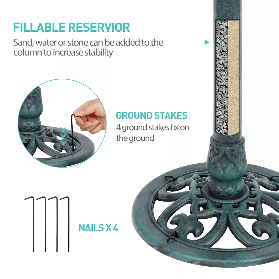 Luxury Bird Bath Garden Decorative Assembled Verdigris Bird Feeder Outdoor Patio Backyard Water Bow 6