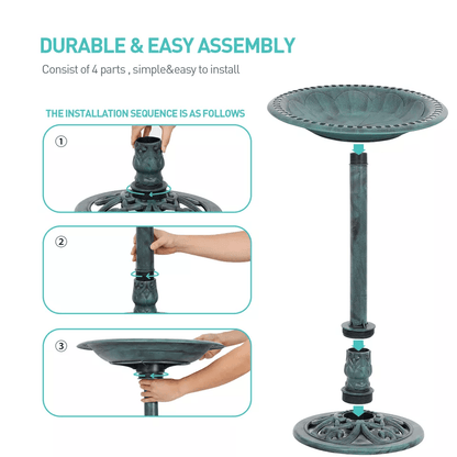 Luxury Bird Bath Garden Decorative Assembled Verdigris Bird Feeder Outdoor Patio Backyard Water Bow 7