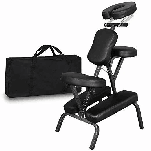 Portable Folding PU Leather Pad Massage Chair, Travel Tattoo & Salon Spa Chair Black with Soft Face Cradle