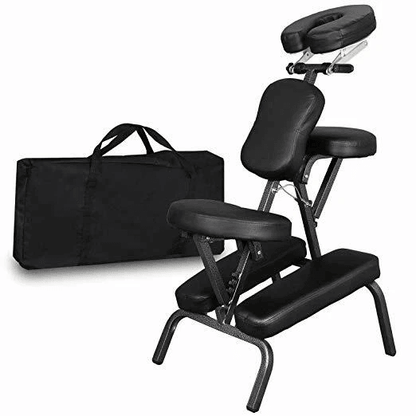 Portable Folding PU Leather Pad Massage Chair, Travel Tattoo & Salon Spa Chair Black with Soft Face Cradle