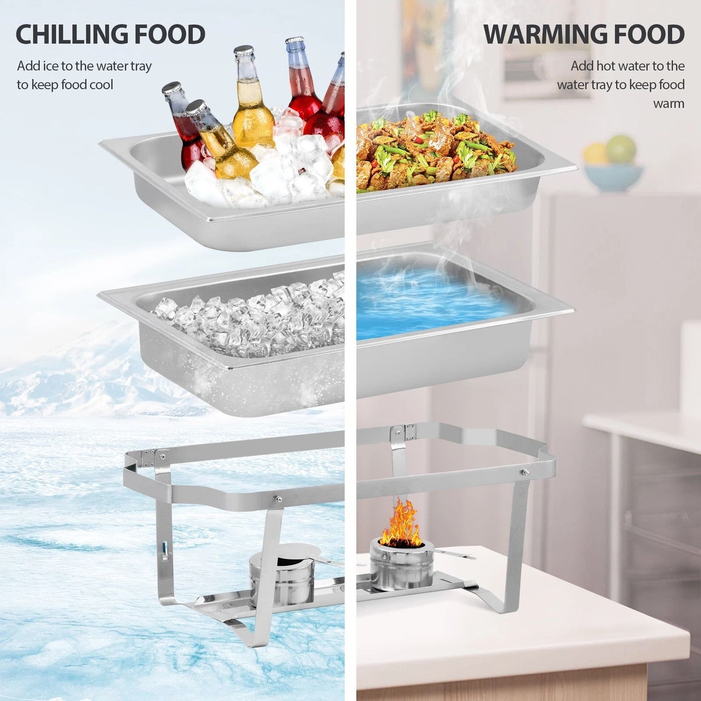 4 Pack 8 QT Stainless Steel Chafer Set  Catering Food Warmer Chafing Dishes For Buffets Parties  Ev 3