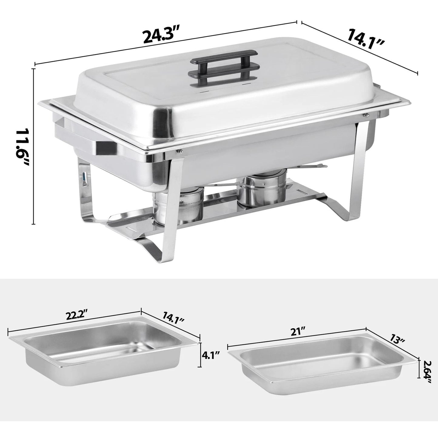 4 Pack 8 QT Stainless Steel Chafer Set  Catering Food Warmer Chafing Dishes For Buffets Parties  Ev 13