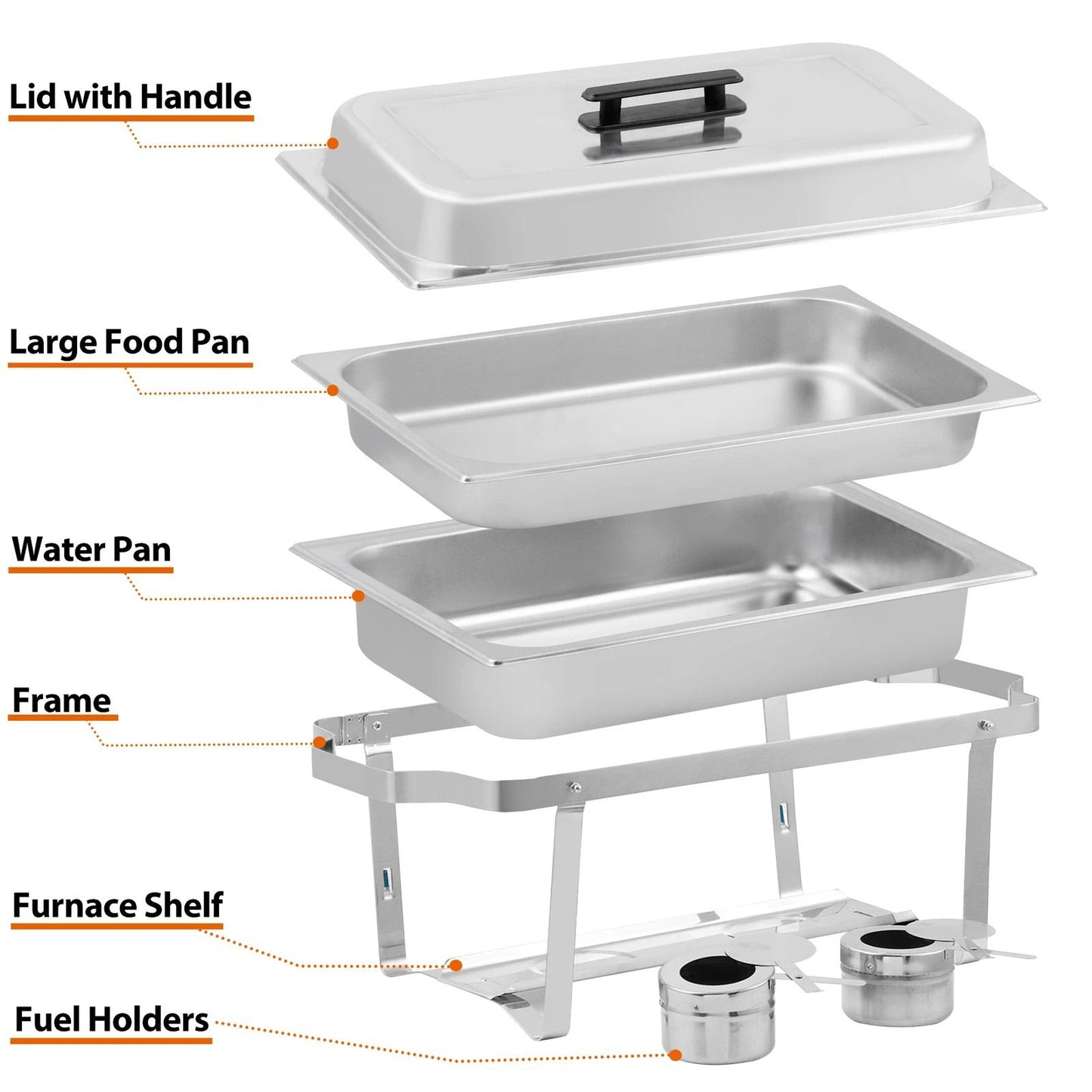 4 Pack 8 QT Stainless Steel Chafer Set  Catering Food Warmer Chafing Dishes For Buffets Parties  Ev 6