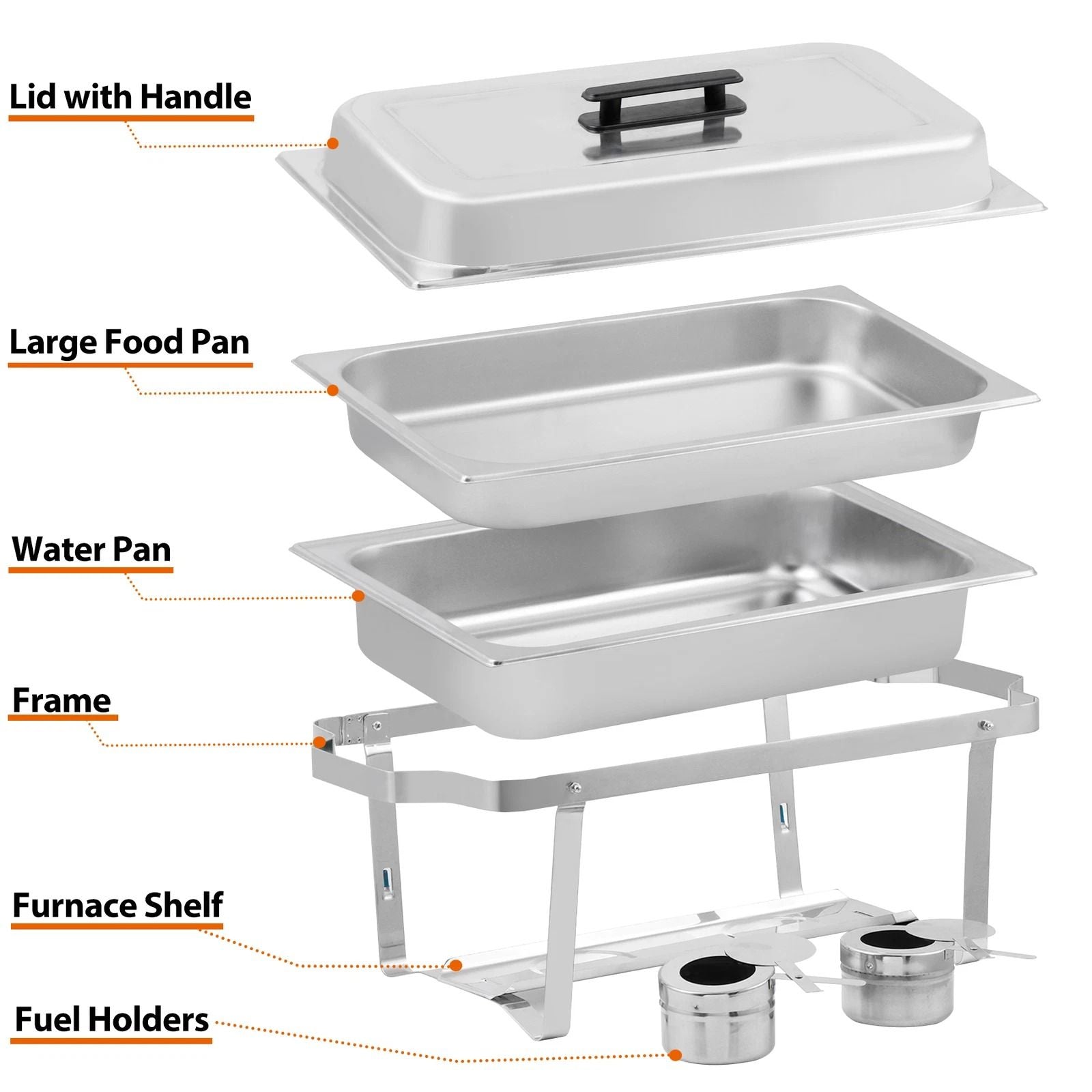 4 Pack 8 QT Stainless Steel Chafer Set  Catering Food Warmer Chafing Dishes For Buffets Parties  Ev 6