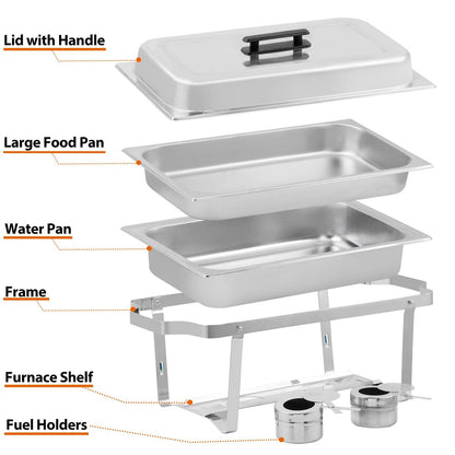 4 Pack 8 QT Stainless Steel Chafer Set  Catering Food Warmer Chafing Dishes For Buffets Parties  Ev 6