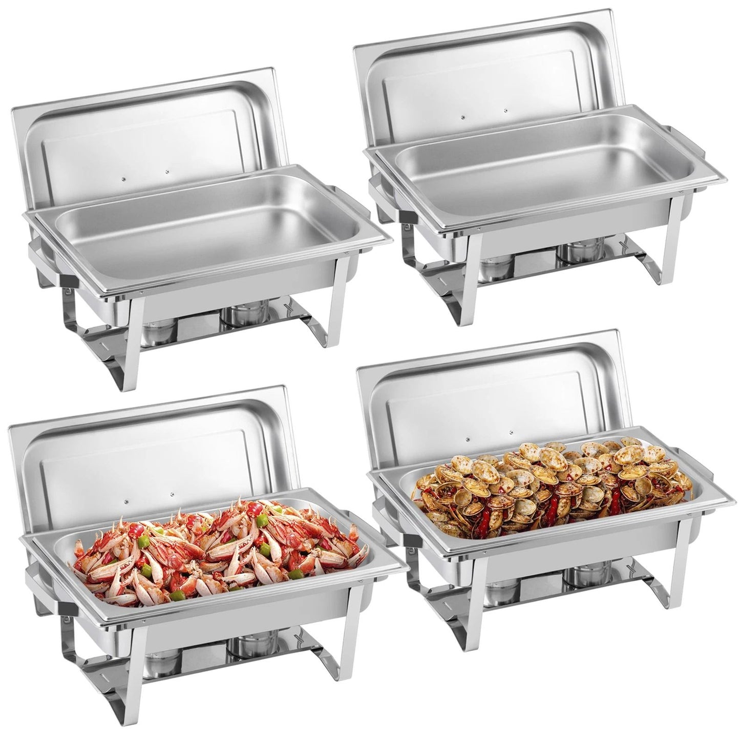 4 Pack 8 QT Stainless Steel Chafer Set  Catering Food Warmer Chafing Dishes For Buffets Parties  Ev 1