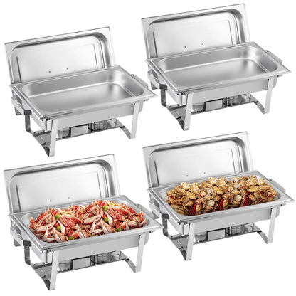 4 Pack 8 QT Stainless Steel Chafer Set  Catering Food Warmer Chafing Dishes For Buffets Parties  Ev 1