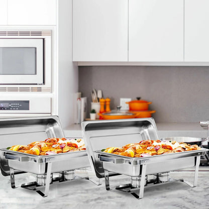 4 Pack 8 QT Stainless Steel Chafer Set  Catering Food Warmer Chafing Dishes For Buffets Parties  Ev 5