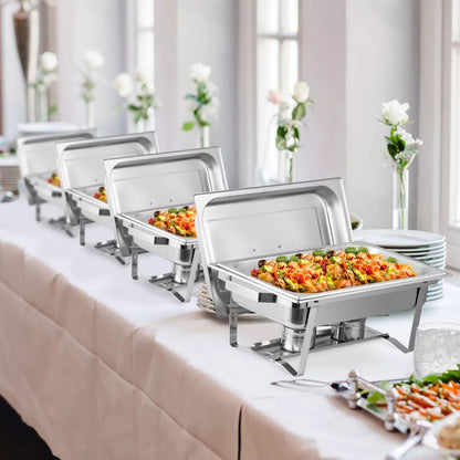 4 Pack 8 QT Stainless Steel Chafer Set  Catering Food Warmer Chafing Dishes For Buffets Parties  Ev 2