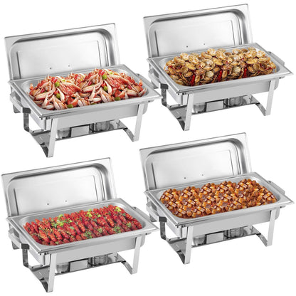 4 Pack 8 QT Stainless Steel Chafer Set  Catering Food Warmer Chafing Dishes For Buffets Parties  Ev 7