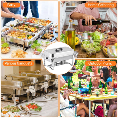 4 Pack 8 QT Stainless Steel Chafer Set  Catering Food Warmer Chafing Dishes For Buffets Parties  Ev 4