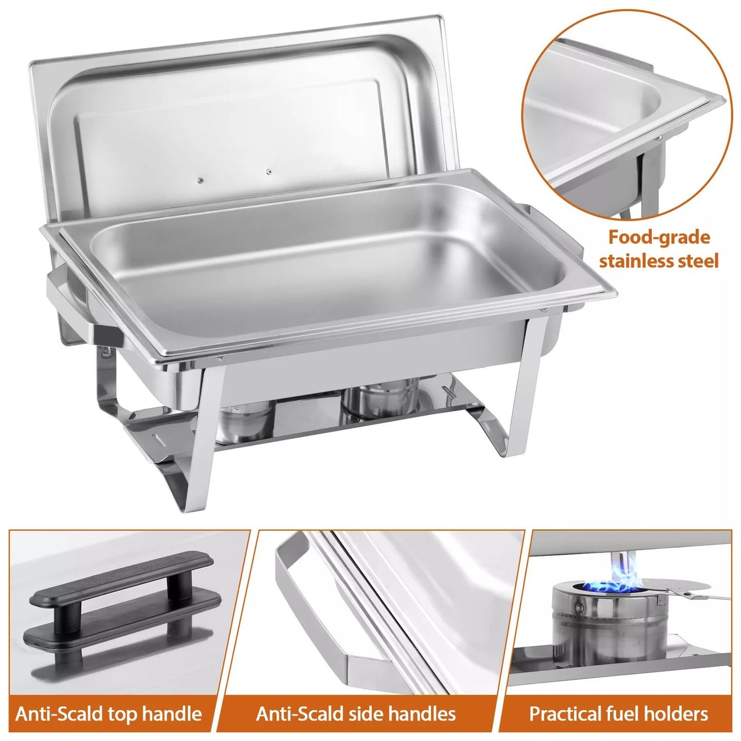4 Pack 8 QT Stainless Steel Chafer Set – Catering Food Warmer, Chafing Dishes for Buffets, Parties & Events
