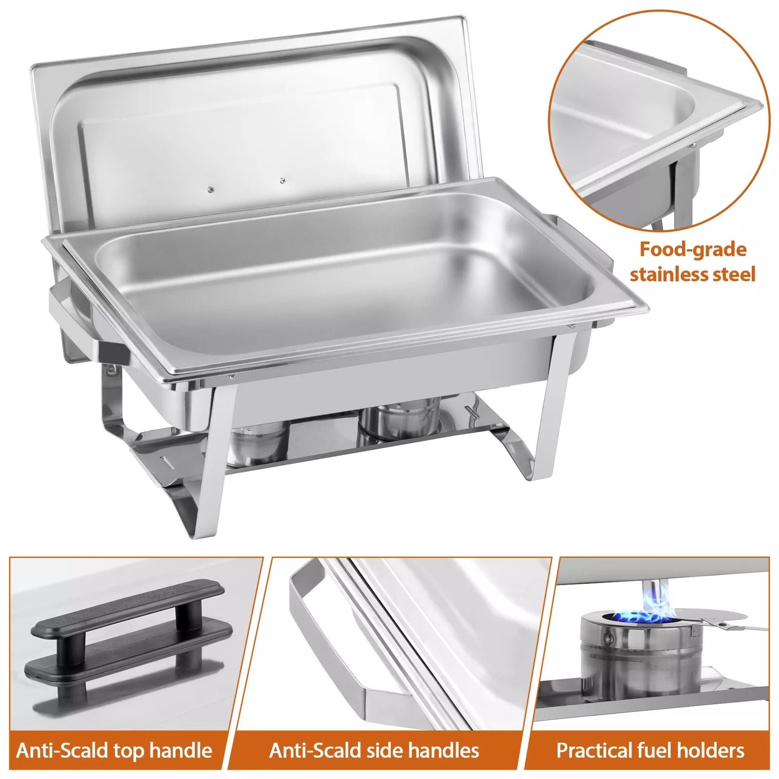 4 Pack 8 QT Stainless Steel Chafer Set – Catering Food Warmer, Chafing Dishes for Buffets, Parties & Events