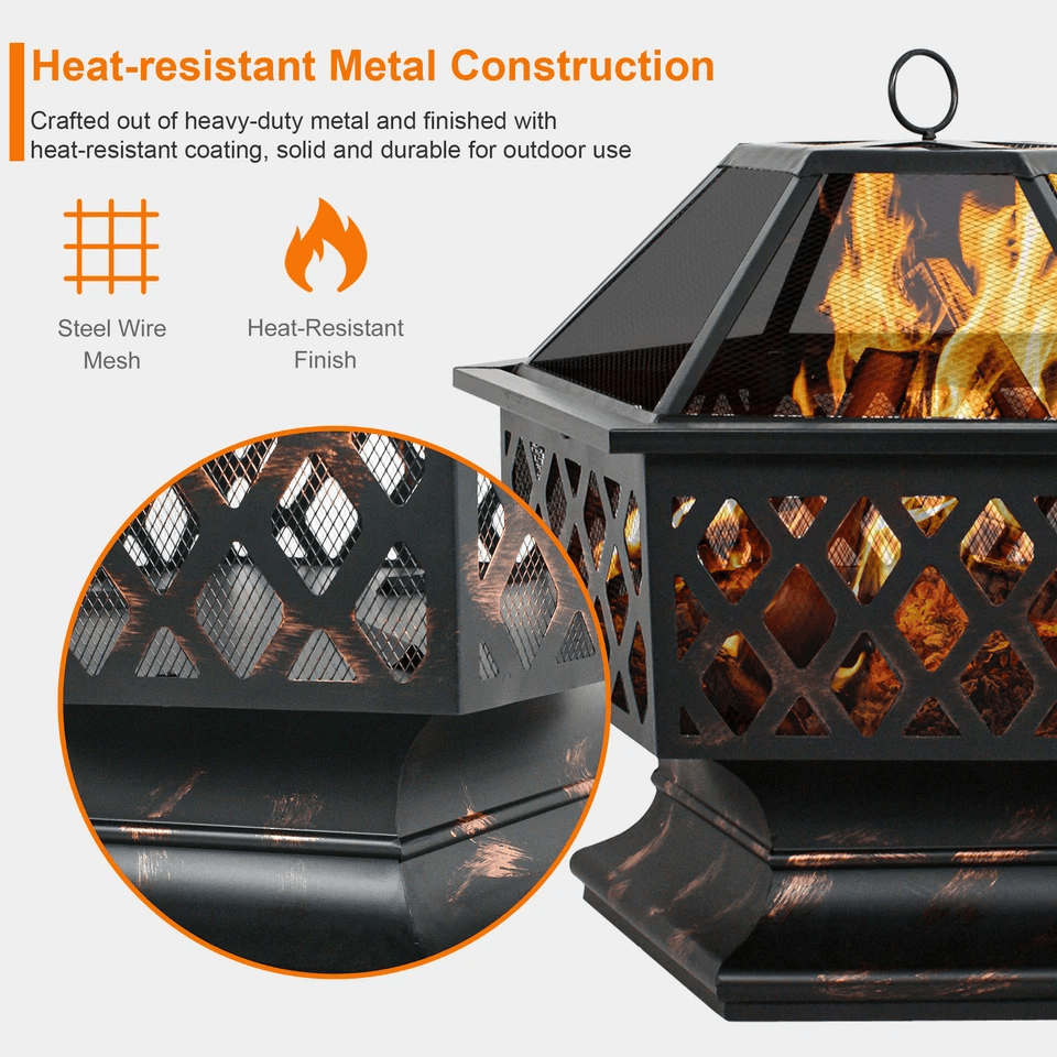 Hex Shaped Fire Pit Fireplace Bronze Finish Outdoor Firepit For Backyard  Garden 1