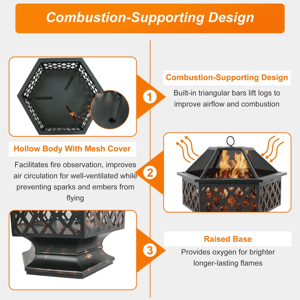 Hex Shaped Fire Pit Fireplace Bronze Finish Outdoor Firepit For Backyard  Garden 4