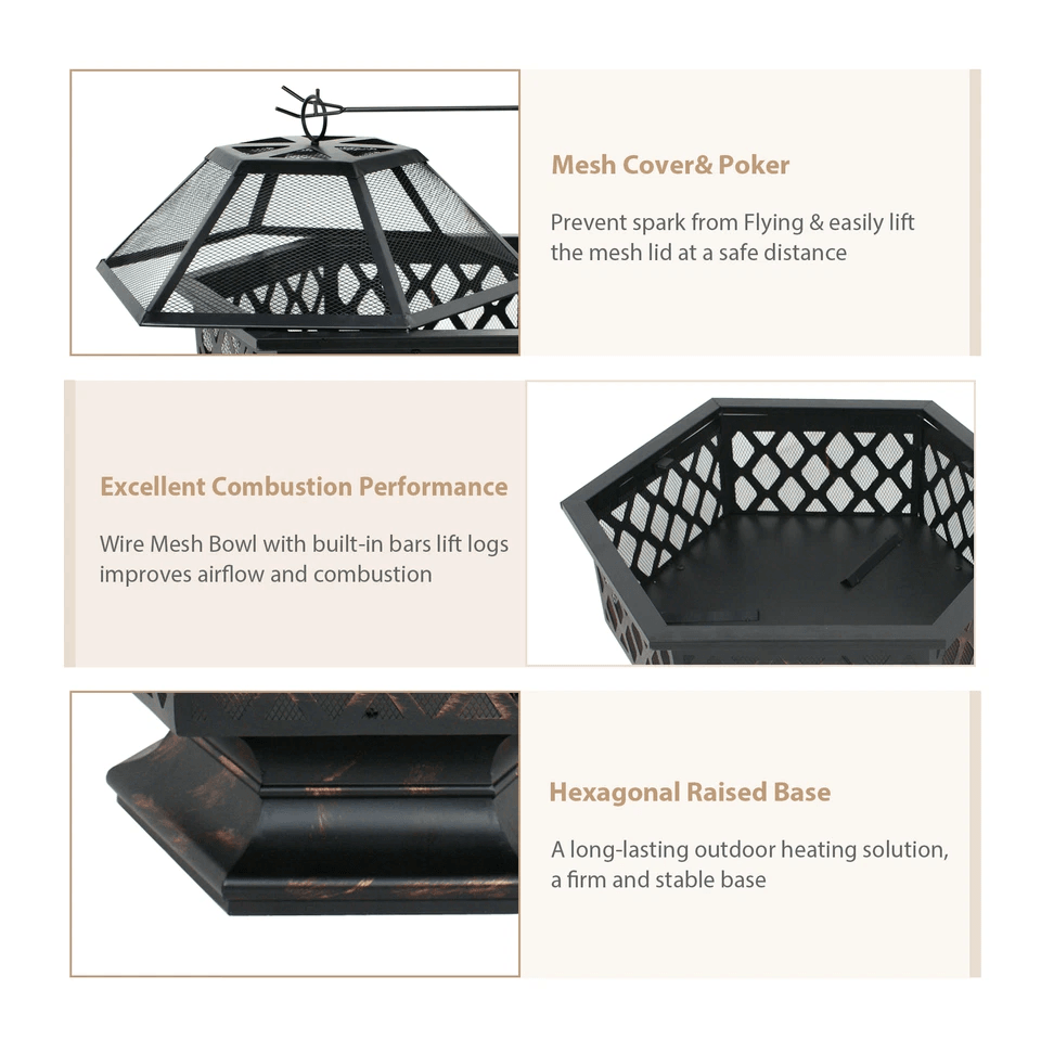 Hex Shaped Fire Pit Fireplace Bronze Finish Outdoor Firepit For Backyard  Garden 3