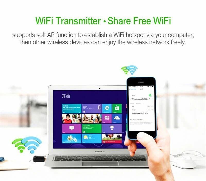 HighSpeed Wireless USB Ethernet Adapter 600Mbps PC WiFi AC Adapter Dual Band LAN 2