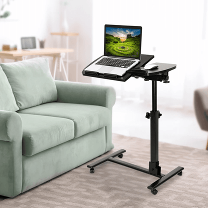 Adjustable Laptop Notebook Rolling Table Desk Stand Overbed Tiltable Tabletop With Casters 1