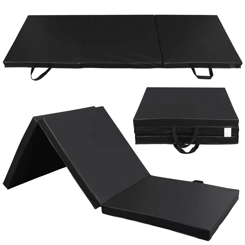 Non-Slip PU Leather Folding Gym Mat, Portable Exercise Mat for Gymnastics, Yoga, Pilates, Stretching, Tumbling & Workout